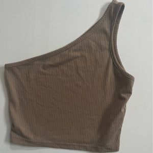 One shoulder beige tank top